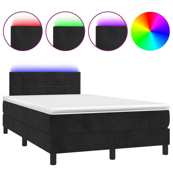 vidaXL Cama box spring c/ colch&atilde;o/LED 120x200 cm veludo preto