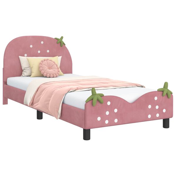 vidaXL Estrutura de Cama Infantil com Cabeceira Rosa 90 x 200 cm