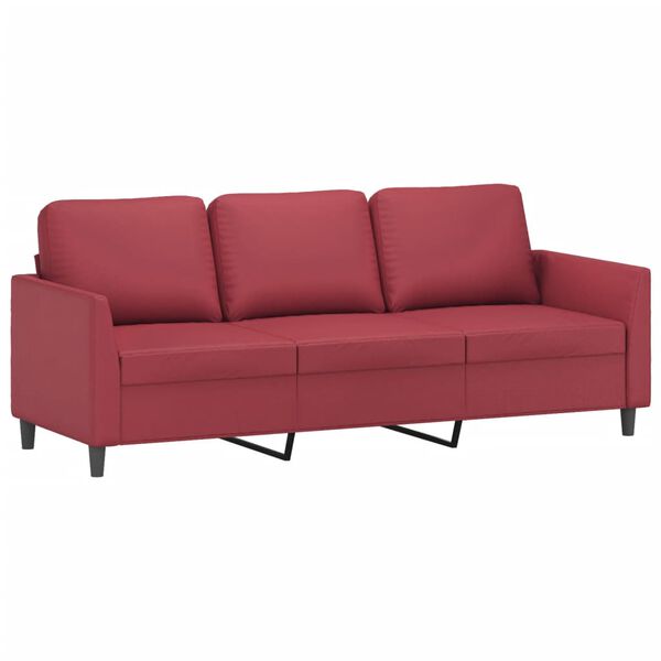 vidaXL Sof&aacute; de 3 lugares 180 cm couro artificial vermelho tinto