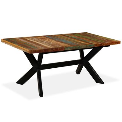 vidaXL Mesa de jantar madeira reciclada maciça + aço em cruz 180 cm