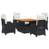 vidaXL 5 pcs conjunto de jantar p/ jardim c/ almofad&otilde;es vime PE preto