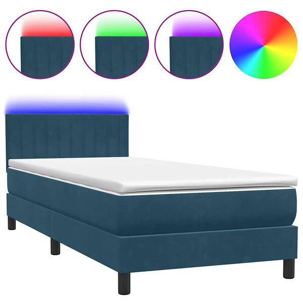 vidaXL Cama box spring c/ colch&atilde;o e LED 80x220 cm veludo azul-escuro