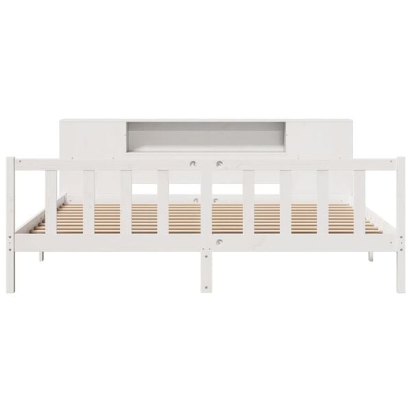 vidaXL Cama com estante sem colchão 180x200 cm pinho maciço branco