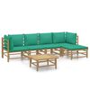 vidaXL 6 pcs conjunto lounge de jardim bambu c/ almofad&otilde;es verdes