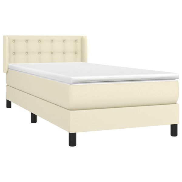 vidaXL Cama com molas/colch&atilde;o 90x200 cm couro artificial cor creme