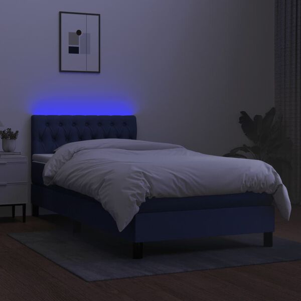 vidaXL Cama box spring c/ colch&atilde;o e LED 100x200 cm tecido azul