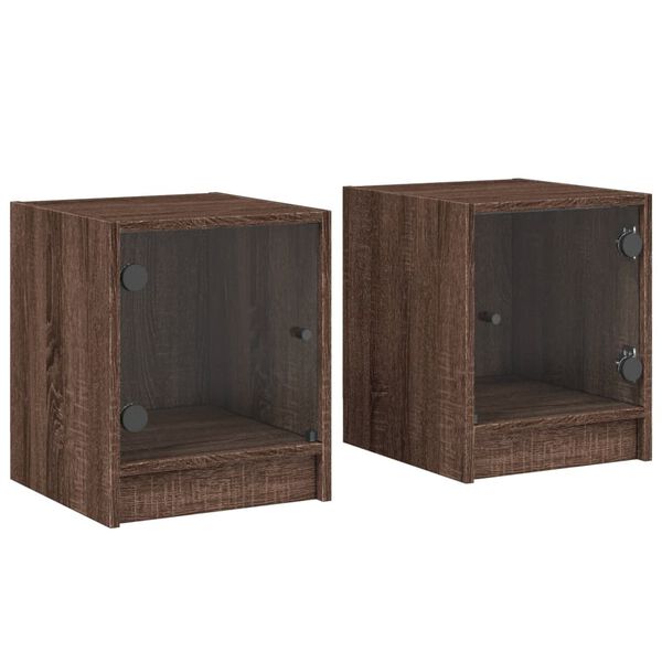 vidaXL Mesas cabeceira portas vidro 2 pcs 35x37x42cm carvalho castanho