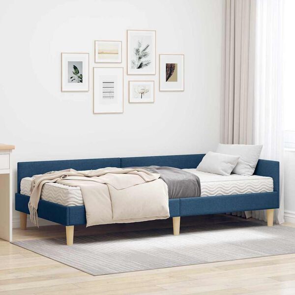 vidaXL Estrutura de Cama de Canto com Colch&atilde;o 2 pcs Azul tecido