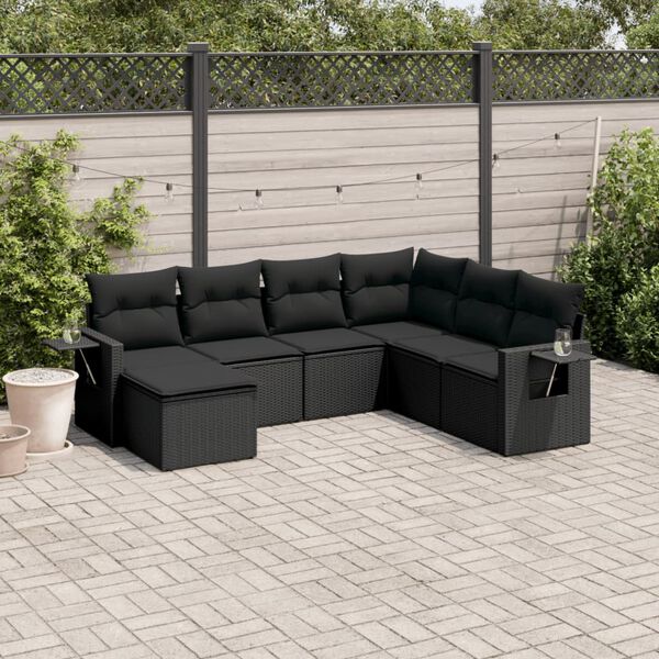 vidaXL 7 pcs conjunto de sof&aacute;s p/ jardim c/ almofad&otilde;es vime PE preto