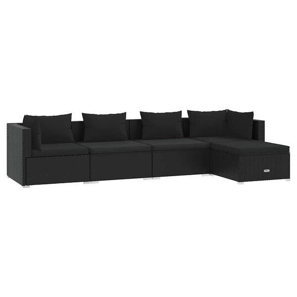 vidaXL 5 pcs conjunto lounge de jardim c/ almofadões vime PE preto