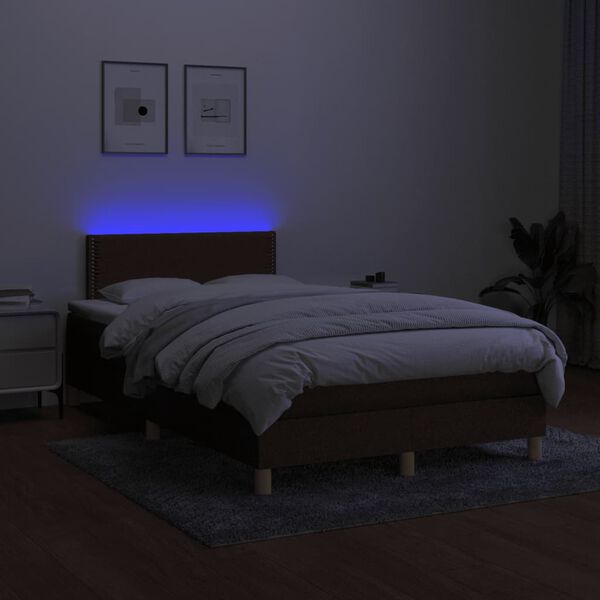 vidaXL Cama box spring c/ colch&atilde;o/LED 120x190cm tecido castanho-escuro