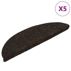 vidaXL Tapetes de escada autoadesivos 5 pe&ccedil;as 56x17x3 cm marrom escuro semicircular