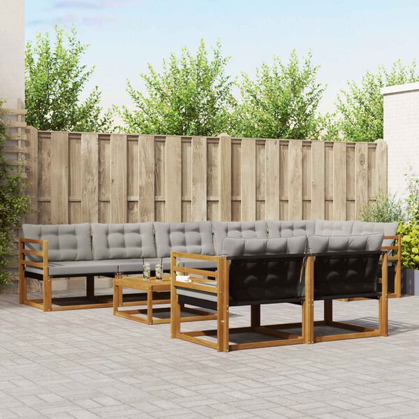 vidaXL Conjunto de Sof&aacute;s para Exterior 9 pcs Cinza Natural e Claro