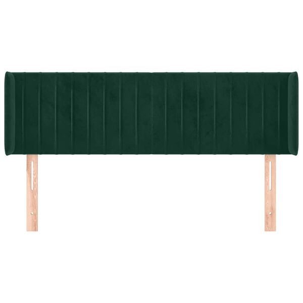 vidaXL Cabeceira de cama c/ abas tecido 147x16x78/88cm verde-escuro