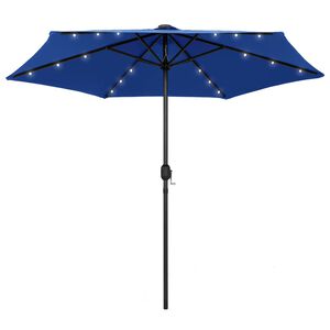 vidaXL Guarda-sol jardim c/ luzes LED/poste alumínio 270 cm azul-ciano