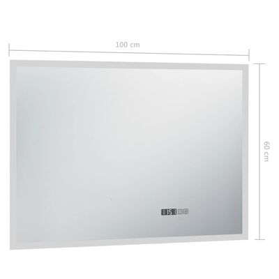 vidaXL Espelho de parede LED c/ sensor tátil e horas p/ WC 100x60 cm