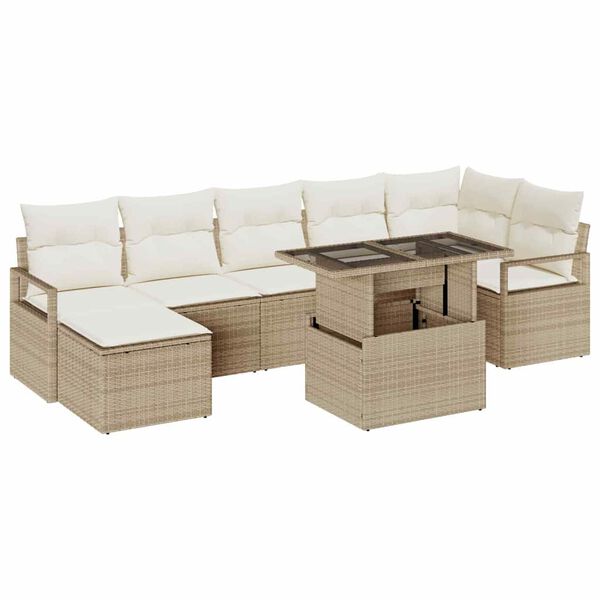 vidaXL Conjunto de Sof&aacute; de Jardim 8 pcs Bege Rattan Sint&eacute;tico