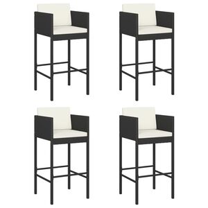 vidaXL Bancos de bar com almofadões 4 pcs vime PE preto