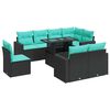vidaXL 9 pcs conjunto sof&aacute;s p/ jardim almofad&otilde;es vime PE/ac&aacute;cia preto
