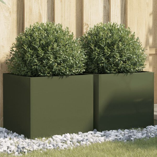 vidaXL Vasos/floreiras 2 pcs 42x40x39 cm a&ccedil;o verde azeitona