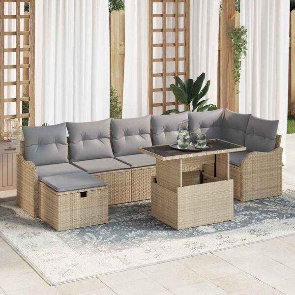 vidaXL Conjunto de Sof&aacute; de Jardim 8 pcs Bege Rattan Sint&eacute;tico