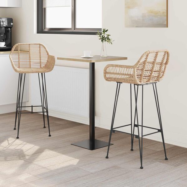 vidaXL Cadeira de Bar 2 pcs Natural 55 x 52 x 105 cm Rattan e Ferro