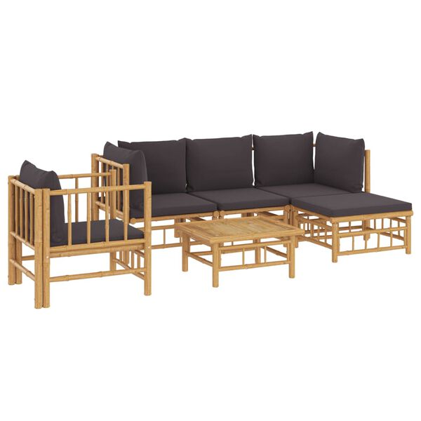 vidaXL 6 pcs conjunto lounge jardim bambu c/ almofad&otilde;es cinza-escuro