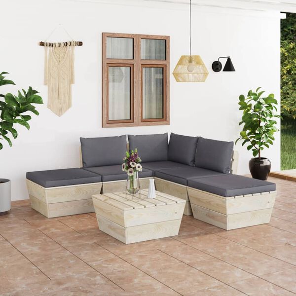 vidaXL 6 pcs conjunto lounge de paletes + almofad&otilde;es madeira de abeto