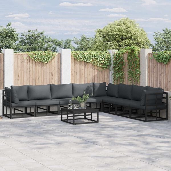 vidaXL Conjunto de Sof&aacute; de Jardim com almofada 8 pcs Preto Alum&iacute;nio