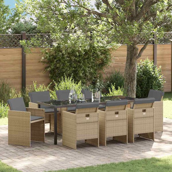 vidaXL Conjunto de Jantar para Jardim 9 pcs Bege vime PE