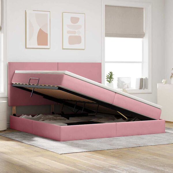 vidaXL Cama com arruma&ccedil;&atilde;o e colch&atilde;o Rosa 200 x 200 cm Veludo