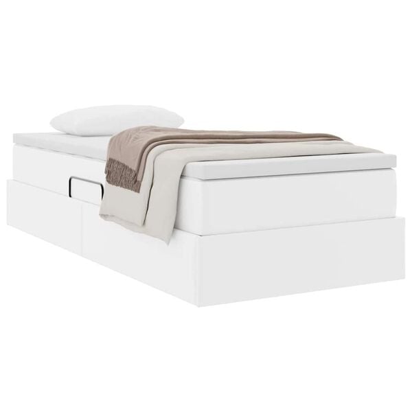vidaXL Cama com arruma&ccedil;&atilde;o e colch&atilde;o Branco 90 x 190 cm Couro Sint&eacute;tico