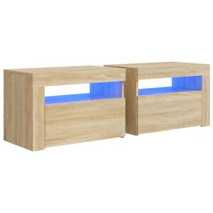 vidaXL Mesas cabeceira c/ luzes LED 2 pcs 60x35x40 cm carvalho sonoma