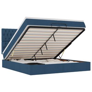 vidaXL Estrutura de cama otomana com colch&otilde;es 200x200cm tecido azul