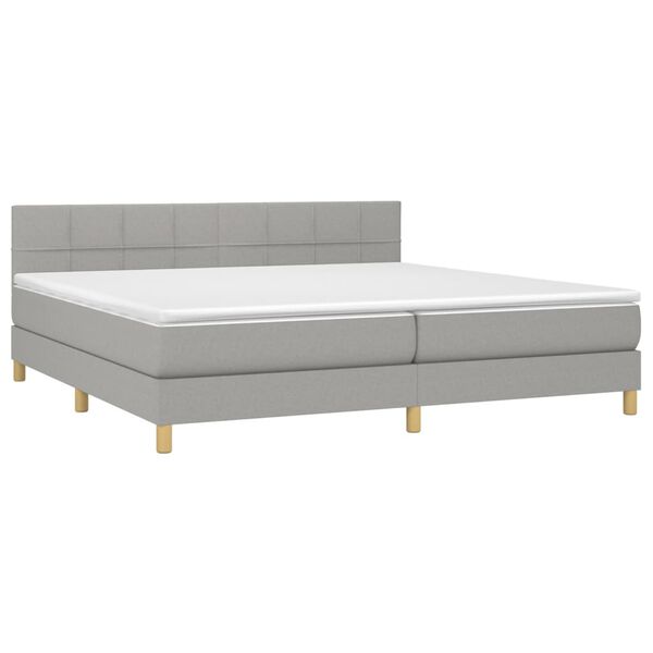 vidaXL Cama box spring c/ colch&atilde;o e LED 200x200 cm tecido cinza-claro