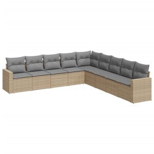 vidaXL 9 pcs conjunto de sof&aacute;s p/ jardim com almofad&otilde;es vime PE bege