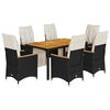 vidaXL 7 pcs conjunto de bistr&ocirc; p/ jardim c/ almofad&otilde;es vime PE preto