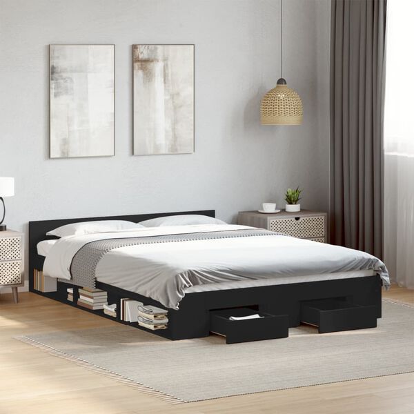 vidaXL Estrutura cama c/ gavetas 120x190 cm derivados de madeira preto