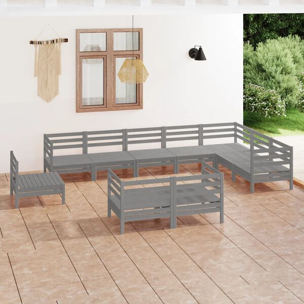 vidaXL 10 pcs conjunto lounge de jardim pinho maci&ccedil;o cinzento