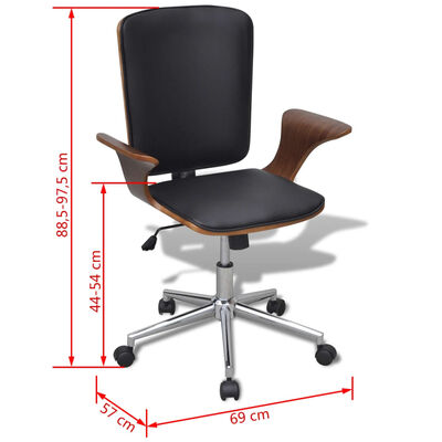 vidaXL Cadeira escritório giratória madeira curvada e couro artificial