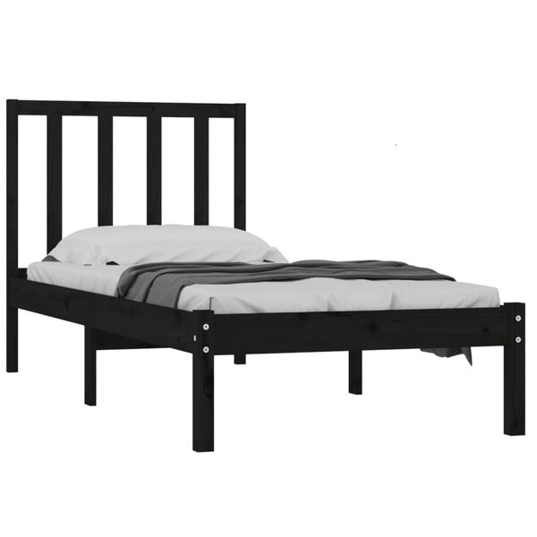 vidaXL Estrutura de cama pequena solteiro 75x190 cm pinho maciço preto