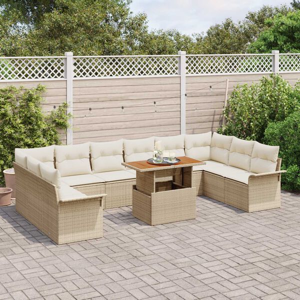 vidaXL Conjunto de Sof&aacute; de Jardim 11 pcs Bege Rattan Sint&eacute;tico
