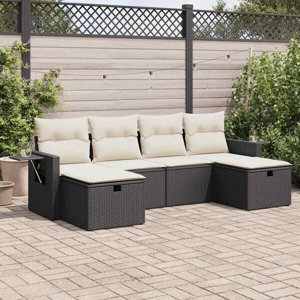 vidaXL 6 pcs conjunto sof&aacute;s de jardim c/ almofad&otilde;es vime PE preto