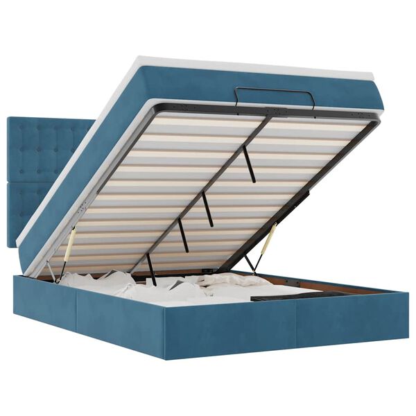 vidaXL Estrutura de cama otomana colchões 140x200cm veludo azul escuro