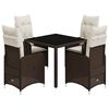 vidaXL 5 pcs conjunto bistr&ocirc; p/ jardim c/ almofad&otilde;es vime PE castanho