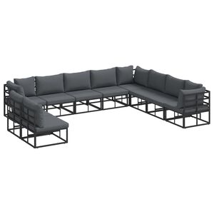 vidaXL Conjunto de Sof&aacute; de Jardim com almofada 10 pcs Preto Alum&iacute;nio