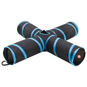vidaXL T&uacute;nel para gatos 4 vias 132 cm poli&eacute;ster preto e azul