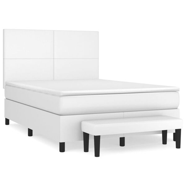 vidaXL Cama com molas/colch&atilde;o 140x190 cm couro artificial branco