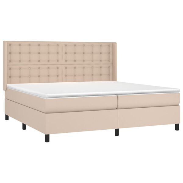 vidaXL Cama box spring c/colch&atilde;o/LED 200x200cm couro artif. cappuccino
