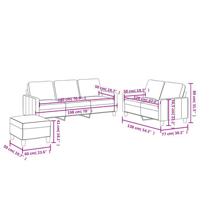 vidaXL 3 pcs conjunto de sofás com almofadões couro artificial preto
